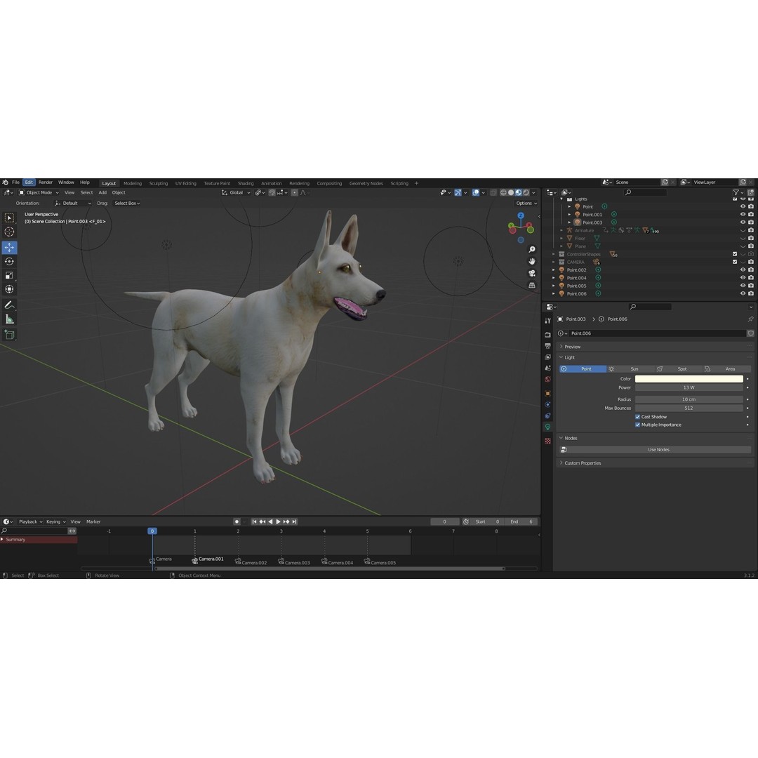 Fur White Dog 3D Model – Rigged Low Poly Animal Asset, Blender - View 13
