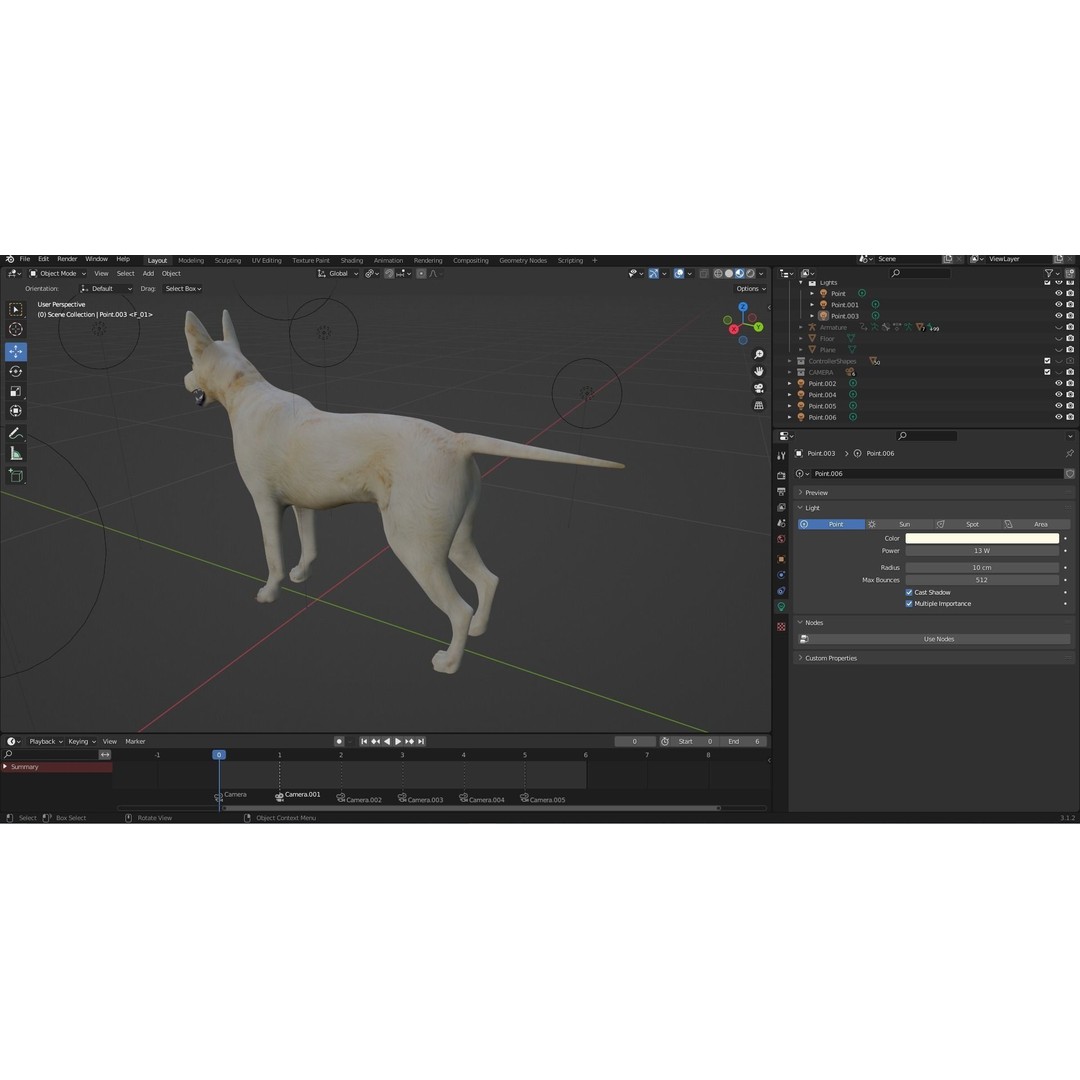 Fur White Dog 3D Model – Rigged Low Poly Animal Asset, Blender - View 14