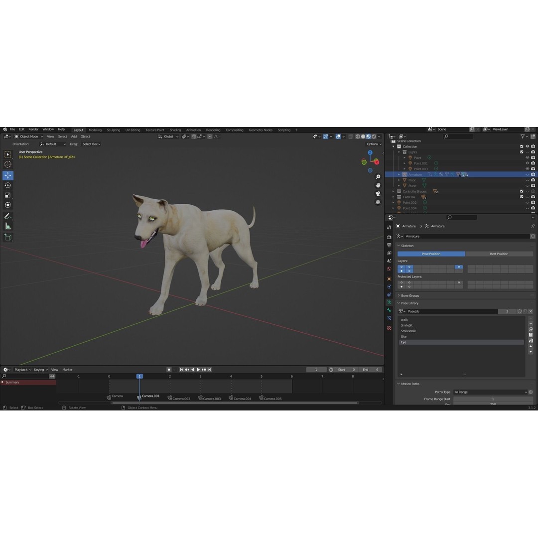 Fur White Dog 3D Model – Rigged Low Poly Animal Asset, Blender - View 17