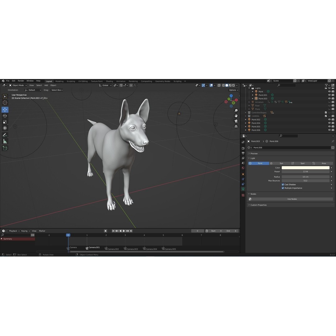 Fur White Dog 3D Model – Rigged Low Poly Animal Asset, Blender - View 19