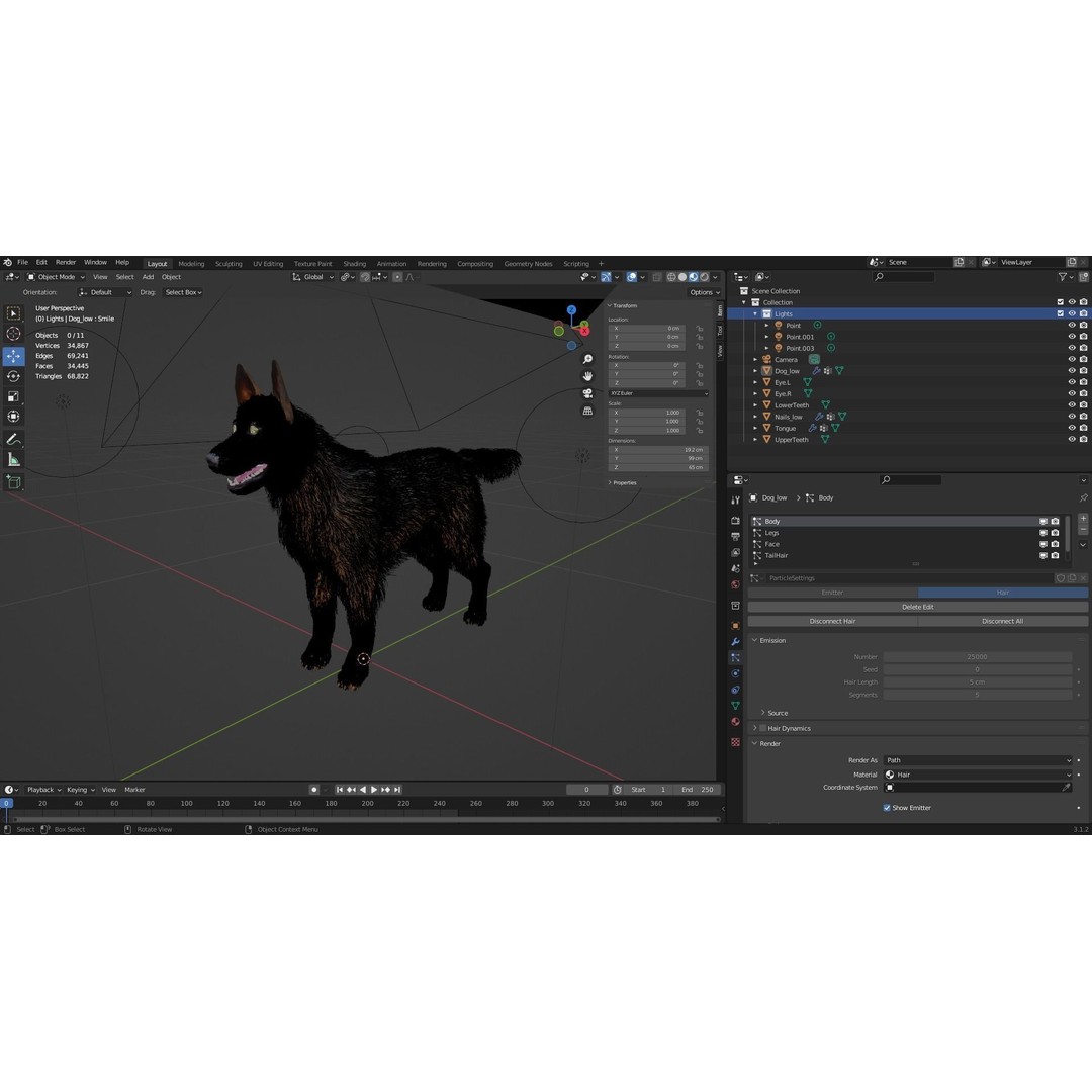 Fur White Dog 3D Model – Rigged Low Poly Animal Asset, Blender - View 20