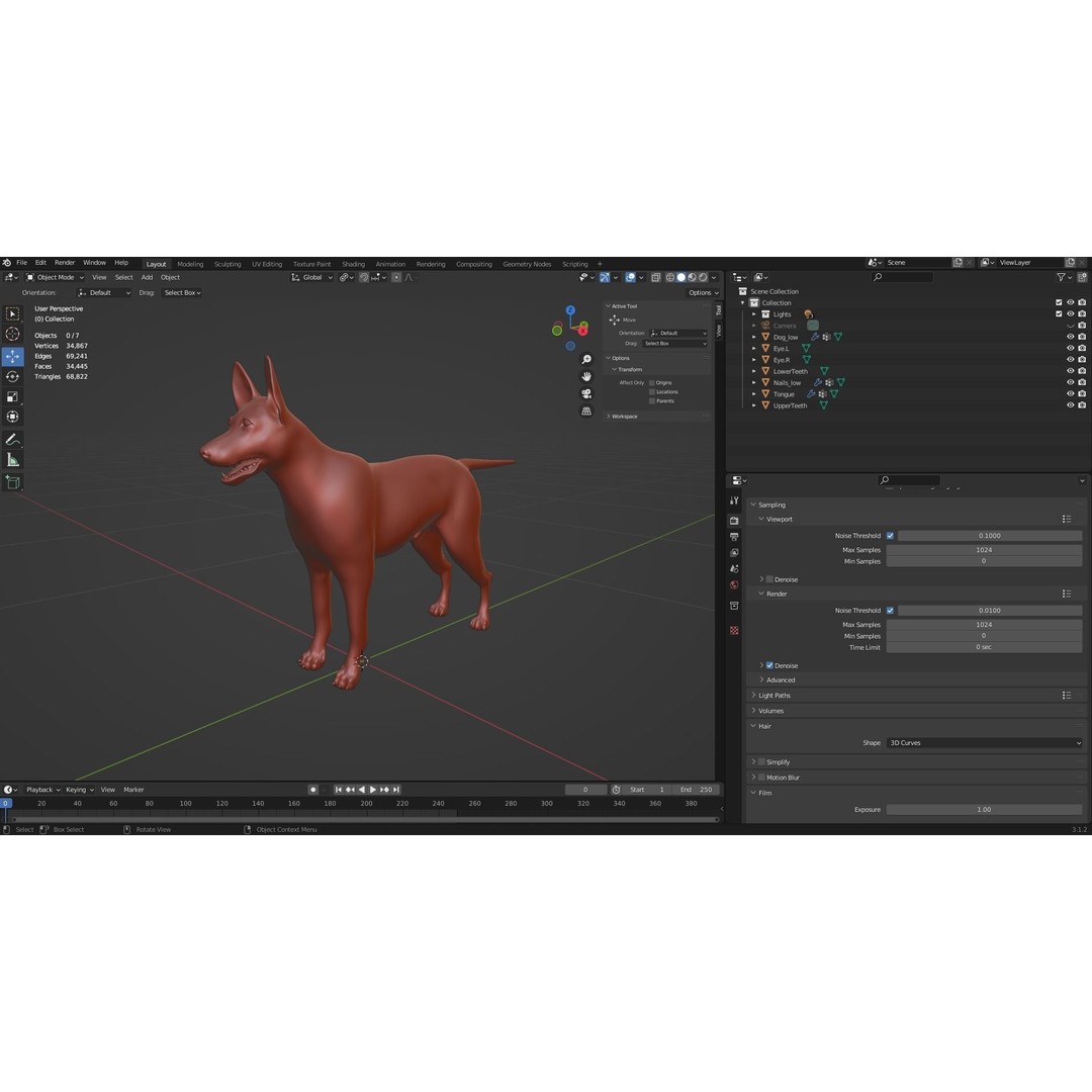 Fur White Dog 3D Model – Rigged Low Poly Animal Asset, Blender - View 22