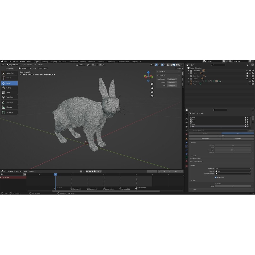 Gray Fur Rabbit 3D Model – Low Poly Rigged Animation, Blender & FBX - View 14