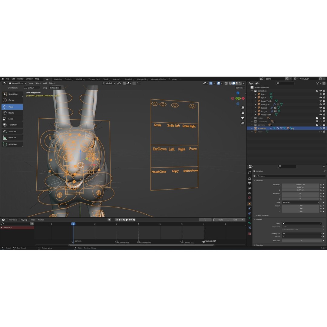 Gray Fur Rabbit 3D Model – Low Poly Rigged Animation, Blender & FBX - View 15