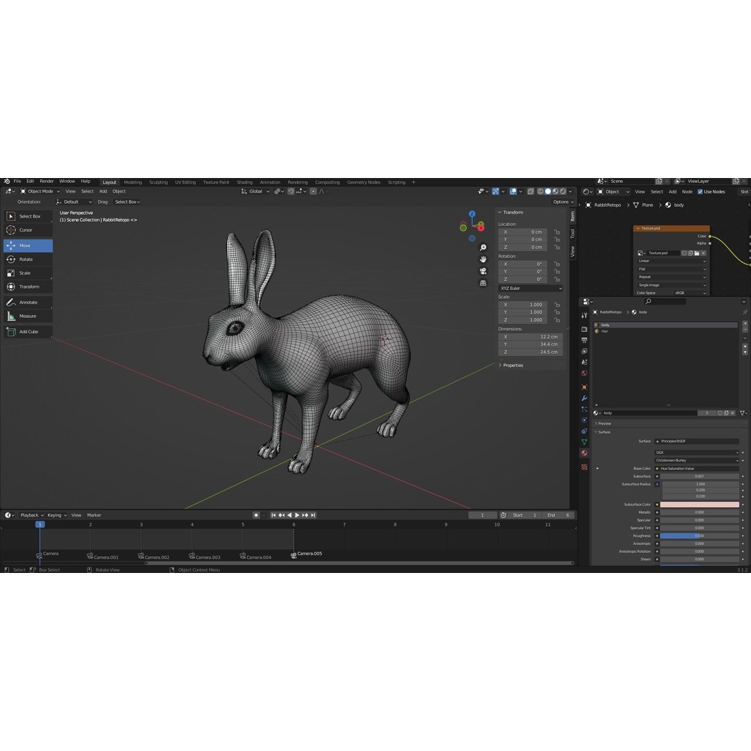 Gray Fur Rabbit 3D Model – Low Poly Rigged Animation, Blender & FBX - View 16