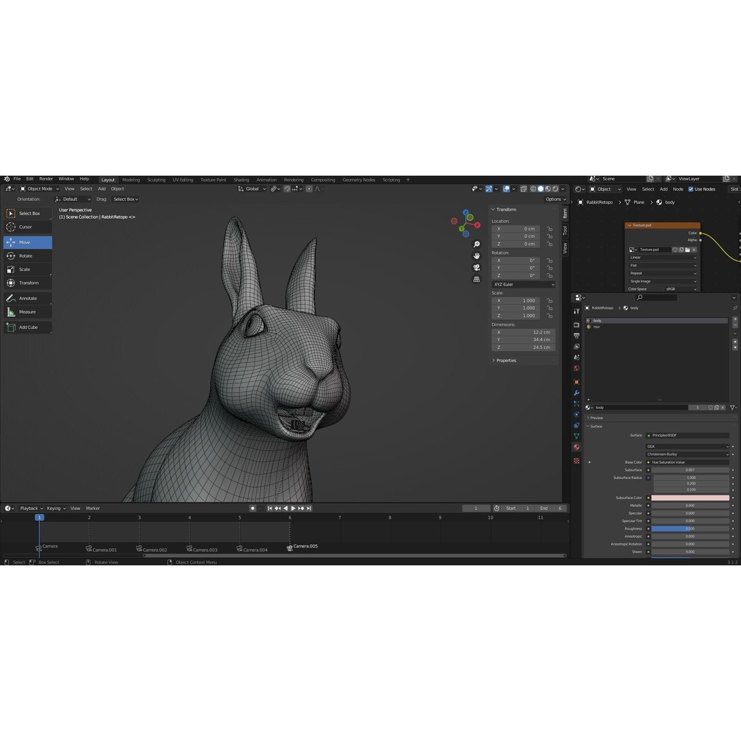 Gray Fur Rabbit 3D Model – Low Poly Rigged Animation, Blender & FBX - View 19