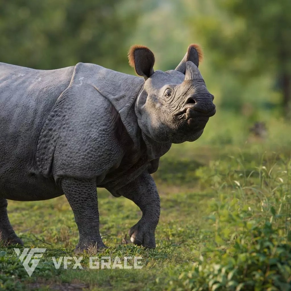 Indian Rhinoceros 3D Model – High Poly Rigged Animation, Blender - View 2