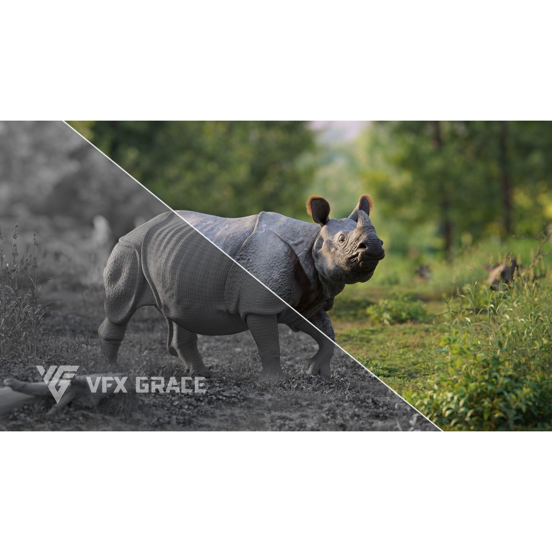 Indian Rhinoceros 3D Model – High Poly Rigged Animation, Blender - View 4