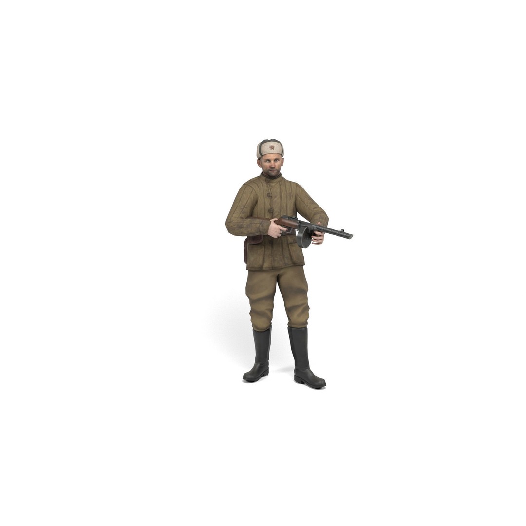 Soviet Soldier 3D Model – Low Poly Rigged Character with Weapon - View 10