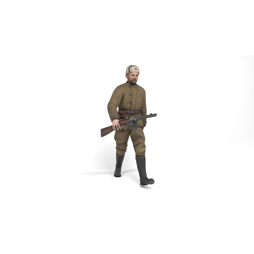 Soviet Soldier 3D Model – Low Poly Rigged Character with Weapon - View 11