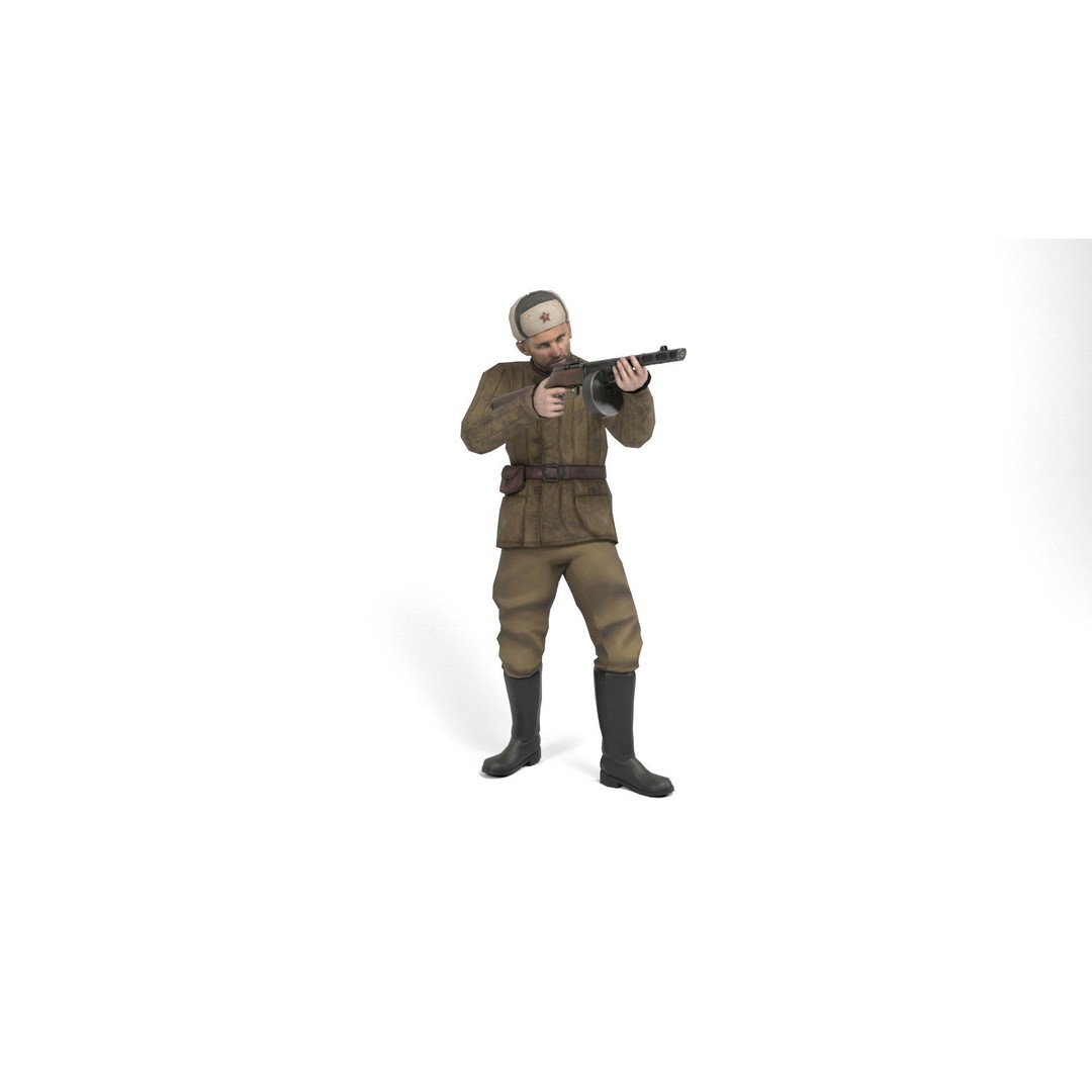 Soviet Soldier 3D Model – Low Poly Rigged Character with Weapon - View 12