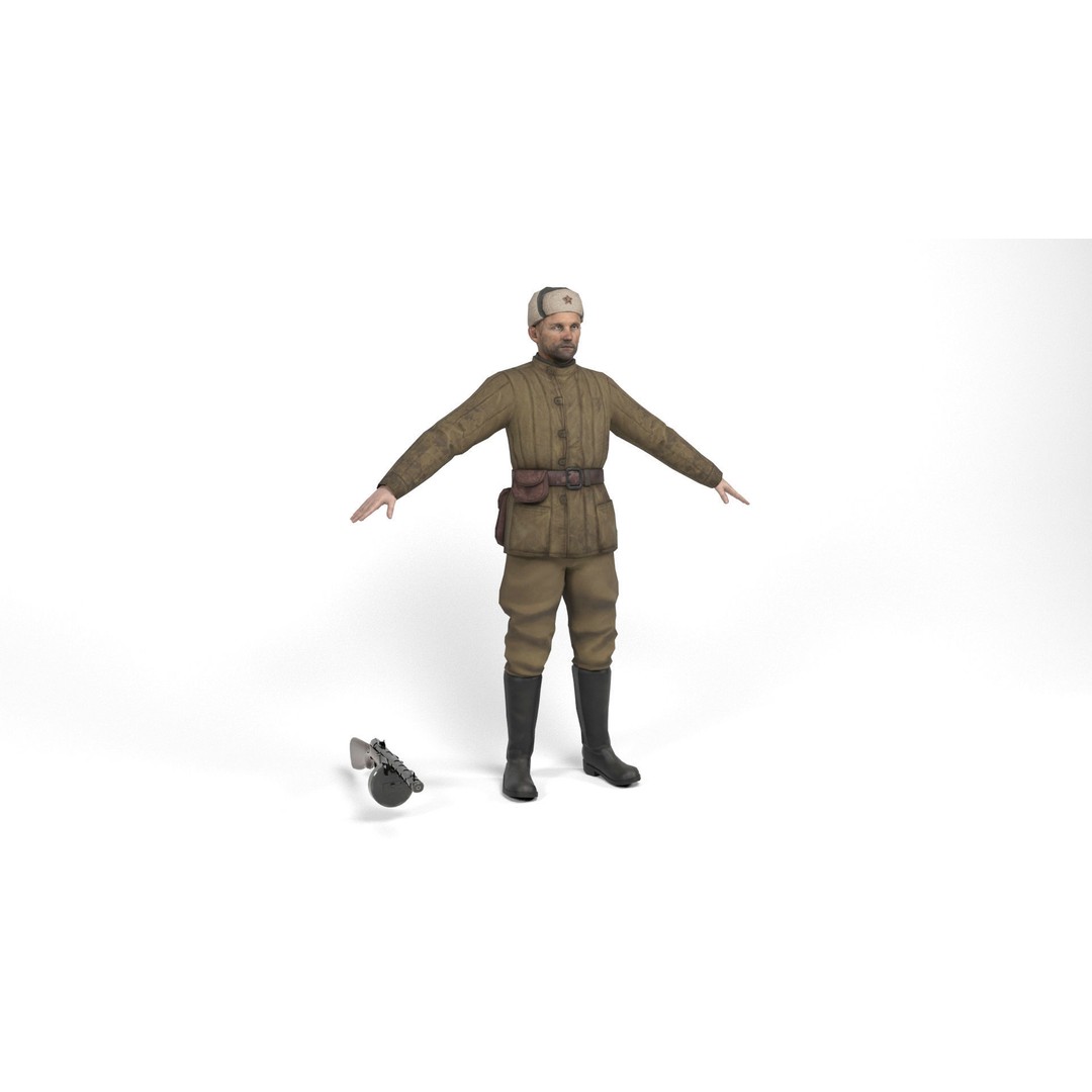 Soviet Soldier 3D Model – Low Poly Rigged Character with Weapon - View 3