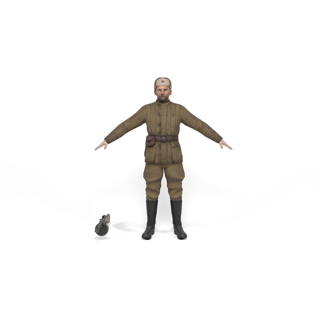 Soviet Soldier 3D Model – Low Poly Rigged Character with Weapon - View 4