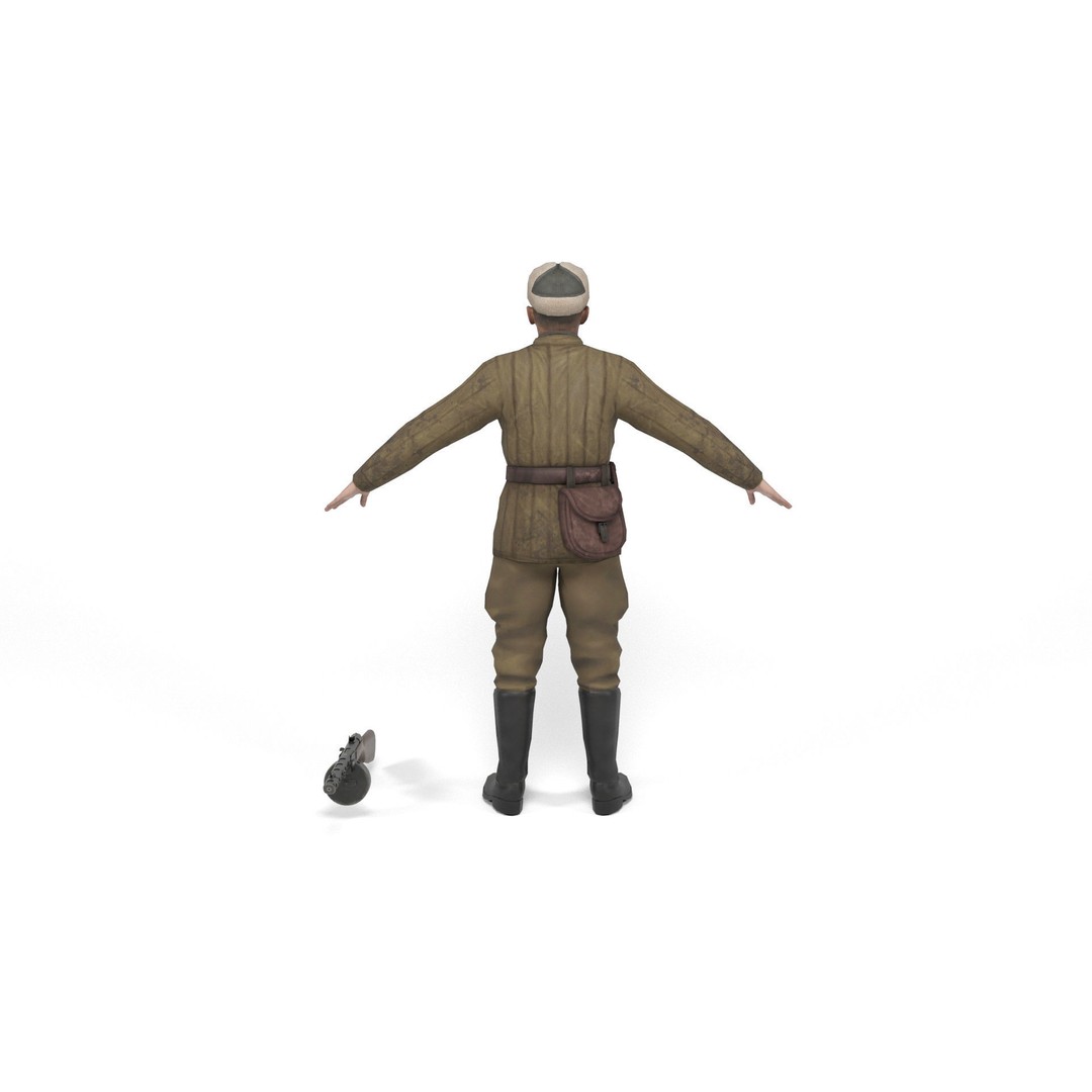 Soviet Soldier 3D Model – Low Poly Rigged Character with Weapon - View 5