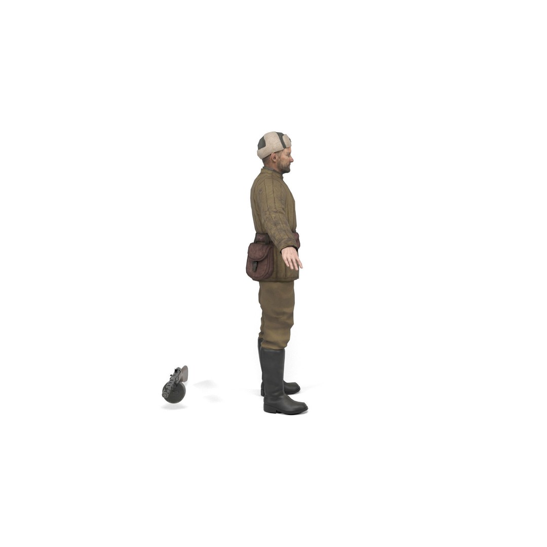 Soviet Soldier 3D Model – Low Poly Rigged Character with Weapon - View 6