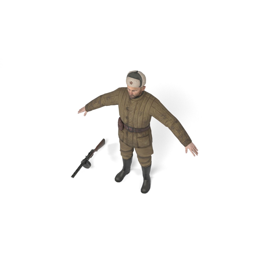 Soviet Soldier 3D Model – Low Poly Rigged Character with Weapon - View 7