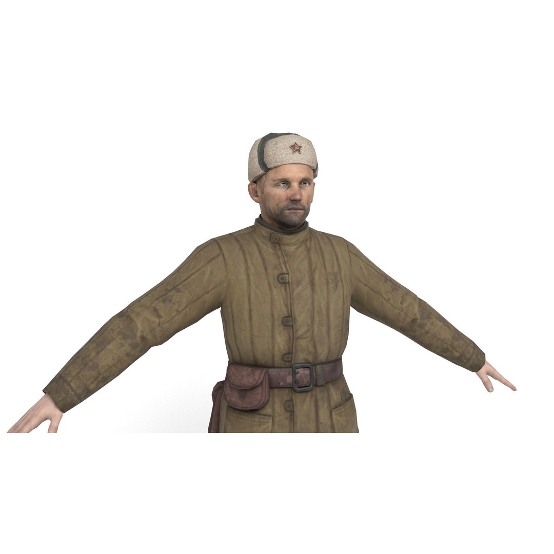Soviet Soldier 3D Model – Low Poly Rigged Character with Weapon - View 8