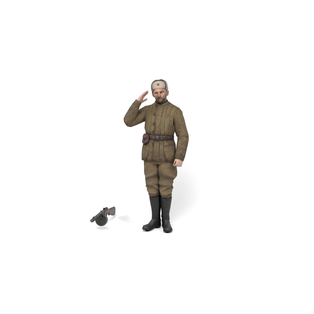 Soviet Soldier 3D Model – Low Poly Rigged Character with Weapon - View 9