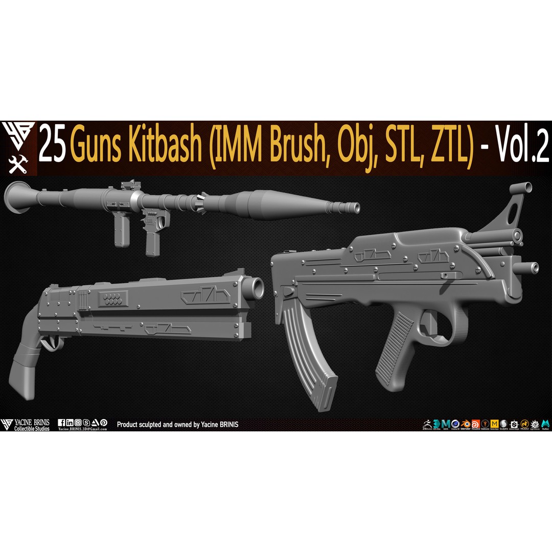 Guns 3D Model – Low Poly Kitbash Set for Game Assets, OBJ, ZTL - View 10