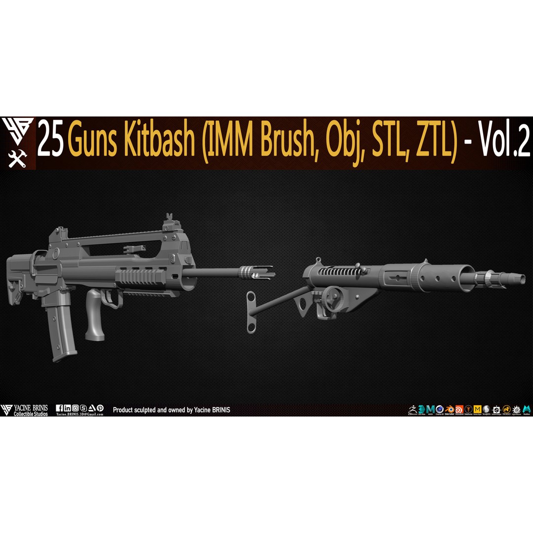 Guns 3D Model – Low Poly Kitbash Set for Game Assets, OBJ, ZTL - View 11