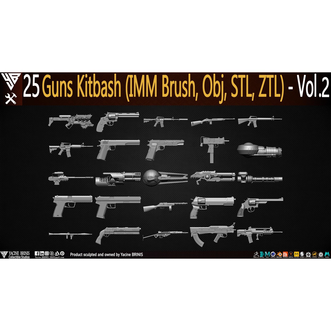 Guns 3D Model – Low Poly Kitbash Set for Game Assets, OBJ, ZTL - View 12