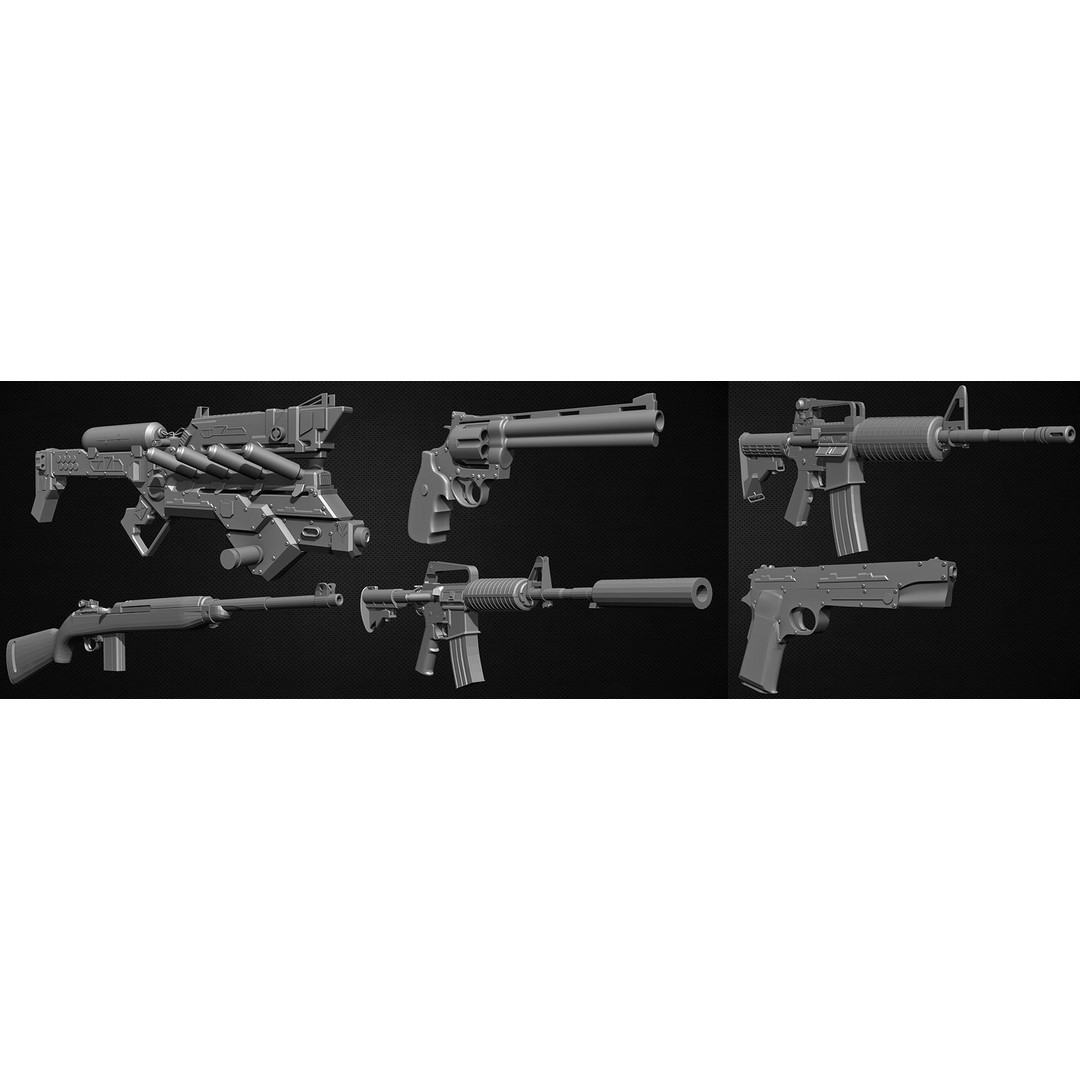 Guns 3D Model – Low Poly Kitbash Set for Game Assets, OBJ, ZTL - View 13