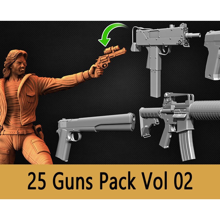 Guns 3D Model – Low Poly Kitbash Set for Game Assets, OBJ, ZTL - View 14