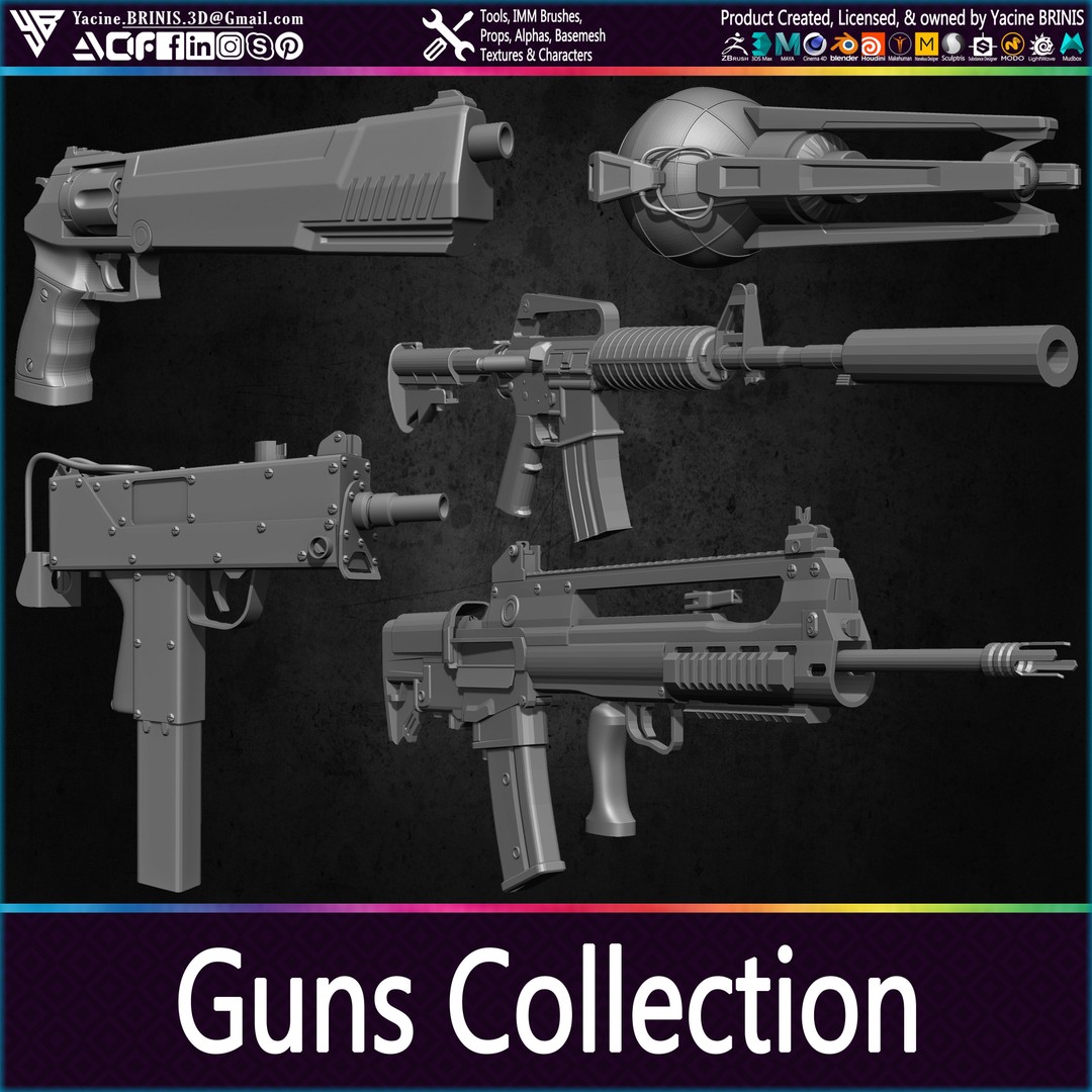 Guns 3D Model – Low Poly Kitbash Set for Game Assets, OBJ, ZTL - View 15