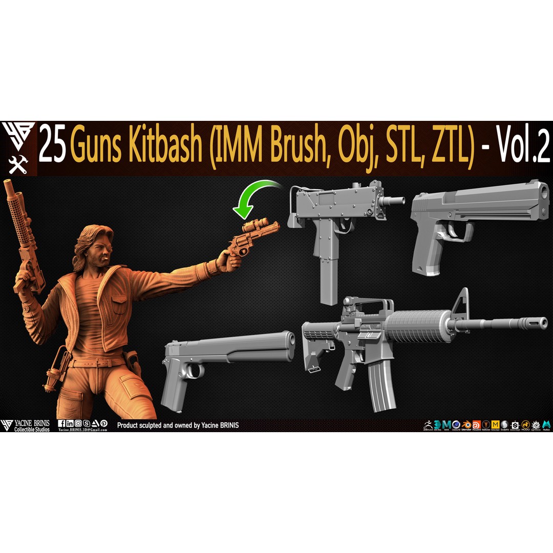 Guns 3D Model – Low Poly Kitbash Set for Game Assets, OBJ, ZTL - View 4