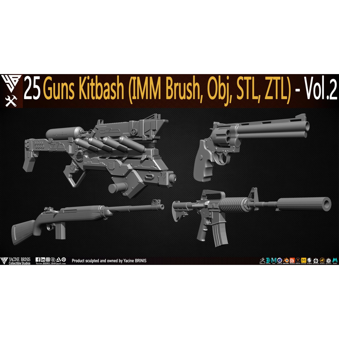 Guns 3D Model – Low Poly Kitbash Set for Game Assets, OBJ, ZTL - View 5