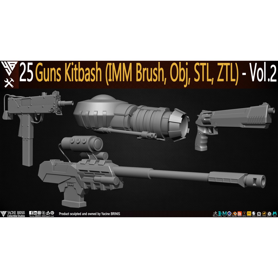 Guns 3D Model – Low Poly Kitbash Set for Game Assets, OBJ, ZTL - View 7