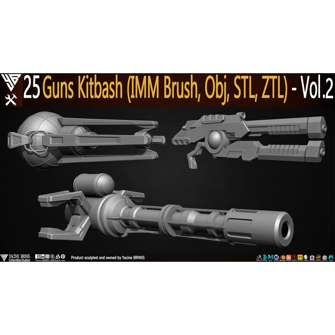 Guns 3D Model – Low Poly Kitbash Set for Game Assets, OBJ, ZTL - View 8