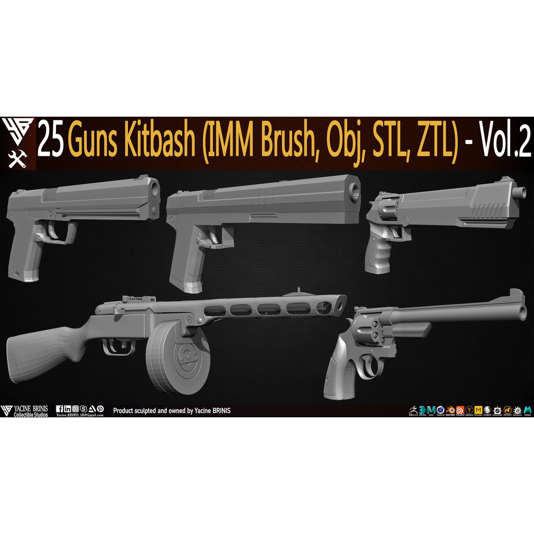 Guns 3D Model – Low Poly Kitbash Set for Game Assets, OBJ, ZTL - View 9