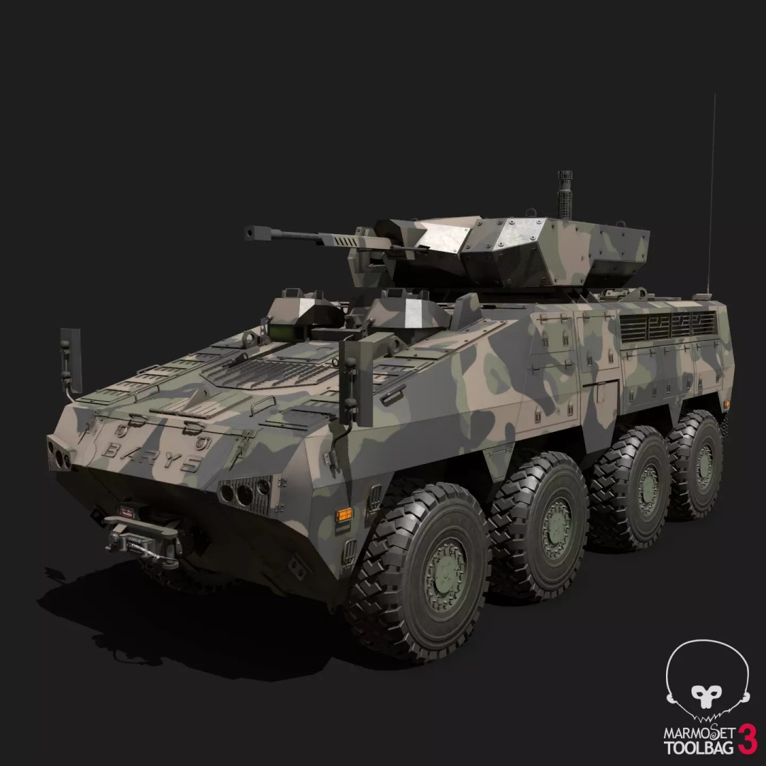 BARYS 8x8 Armoured Wheeled Vehicle 3D Model – Low Poly Game Asset, FBX, OBJ - View 11