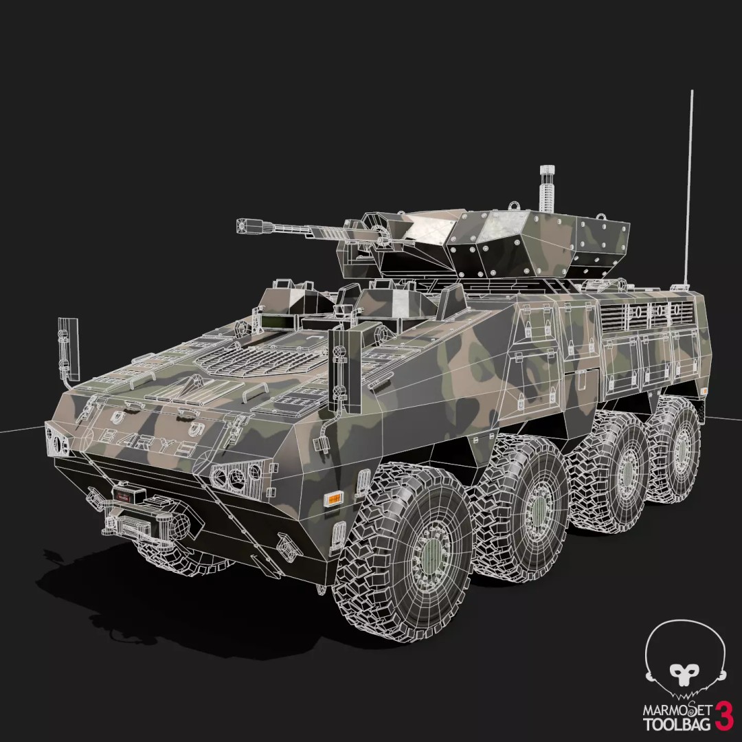 BARYS 8x8 Armoured Wheeled Vehicle 3D Model – Low Poly Game Asset, FBX, OBJ - View 12