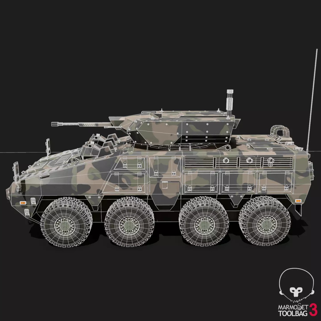 BARYS 8x8 Armoured Wheeled Vehicle 3D Model – Low Poly Game Asset, FBX, OBJ - View 13