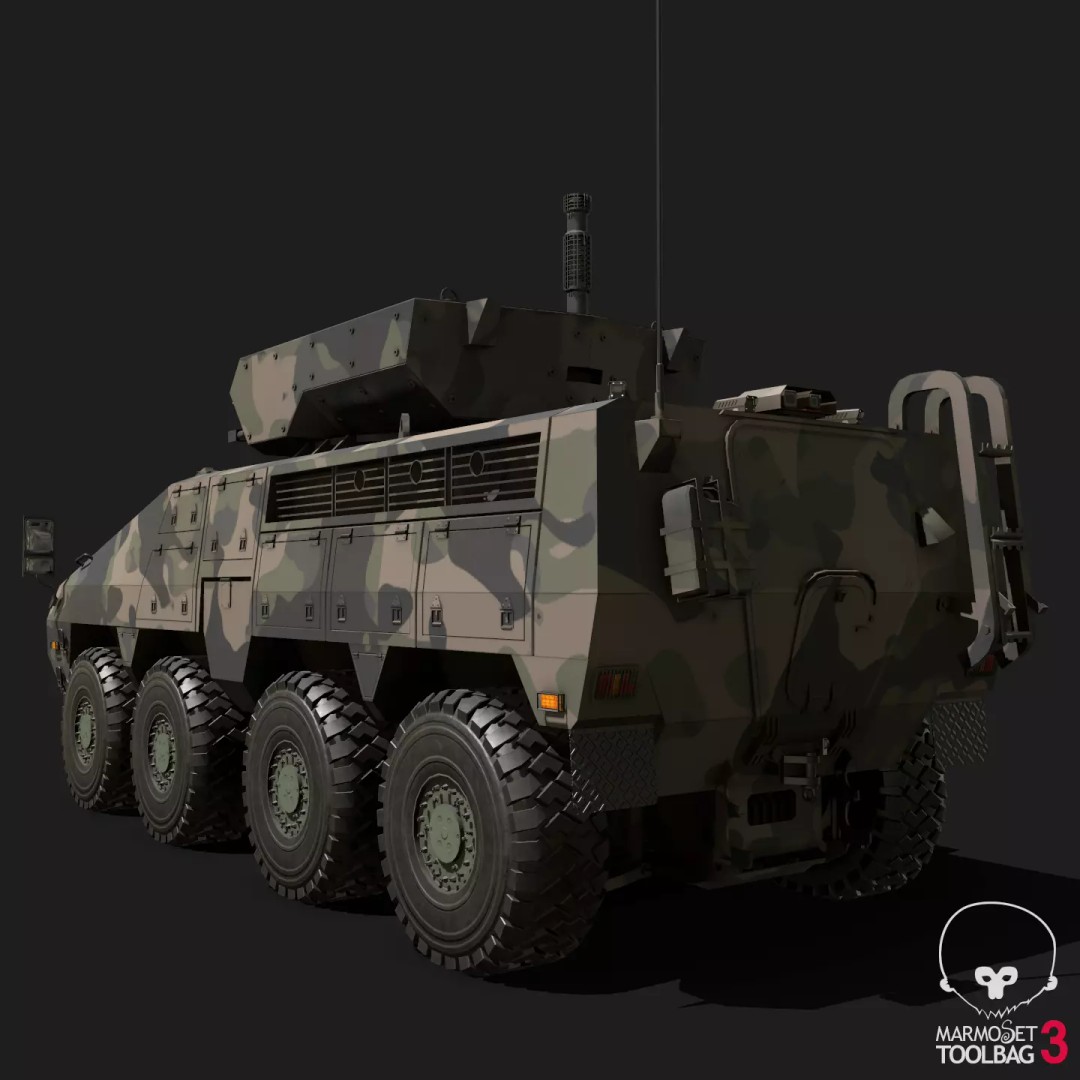 BARYS 8x8 Armoured Wheeled Vehicle 3D Model – Low Poly Game Asset, FBX, OBJ - View 14