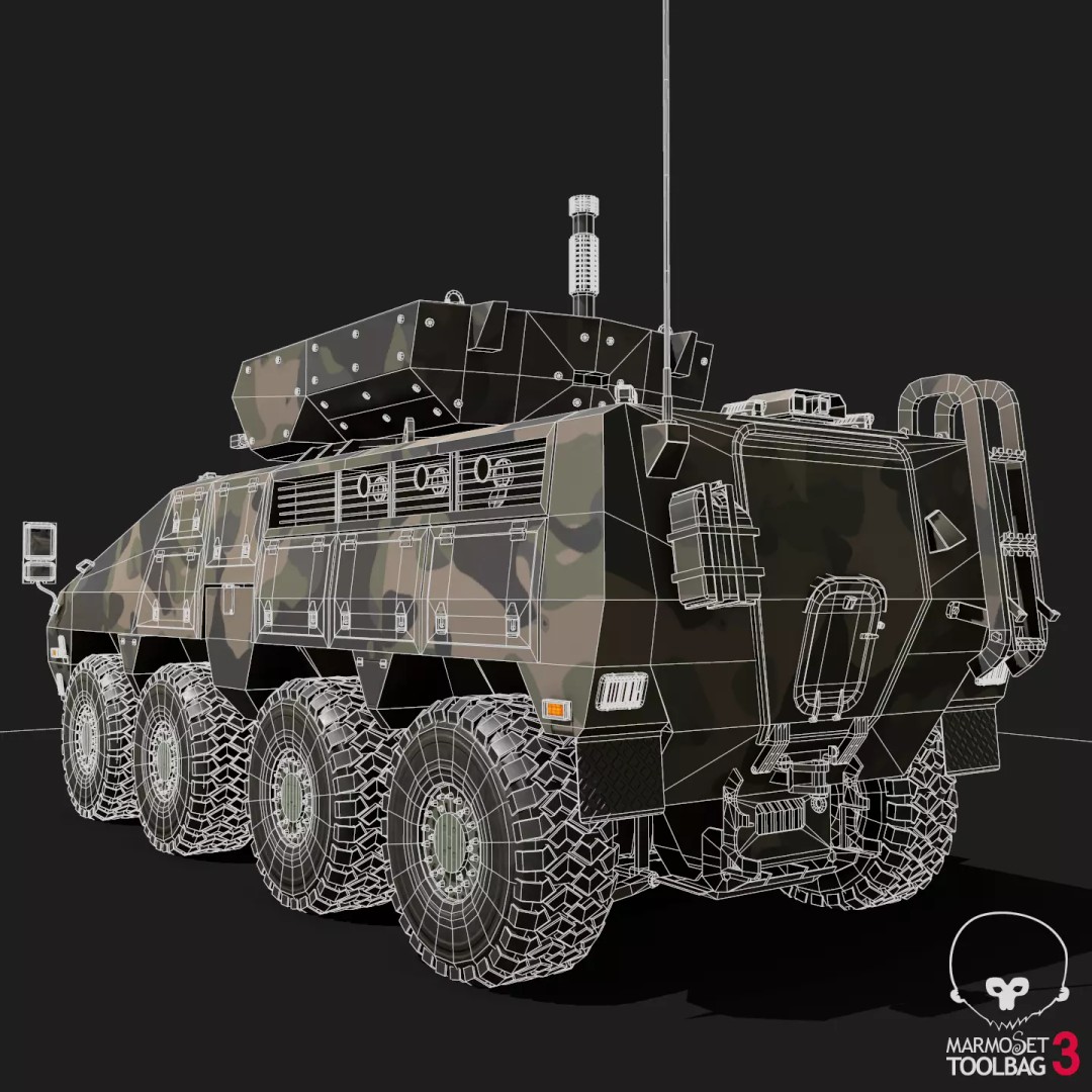BARYS 8x8 Armoured Wheeled Vehicle 3D Model – Low Poly Game Asset, FBX, OBJ - View 15