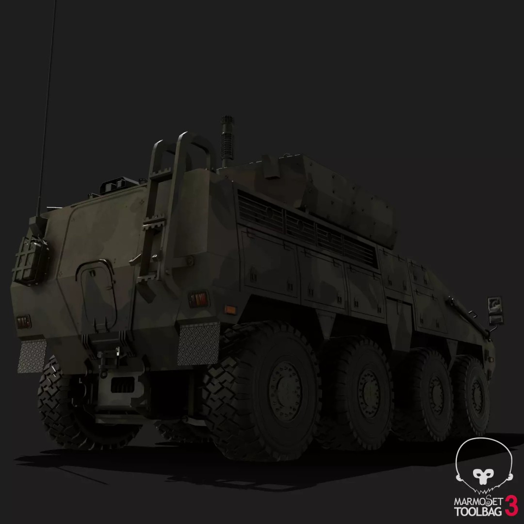 BARYS 8x8 Armoured Wheeled Vehicle 3D Model – Low Poly Game Asset, FBX, OBJ - View 16