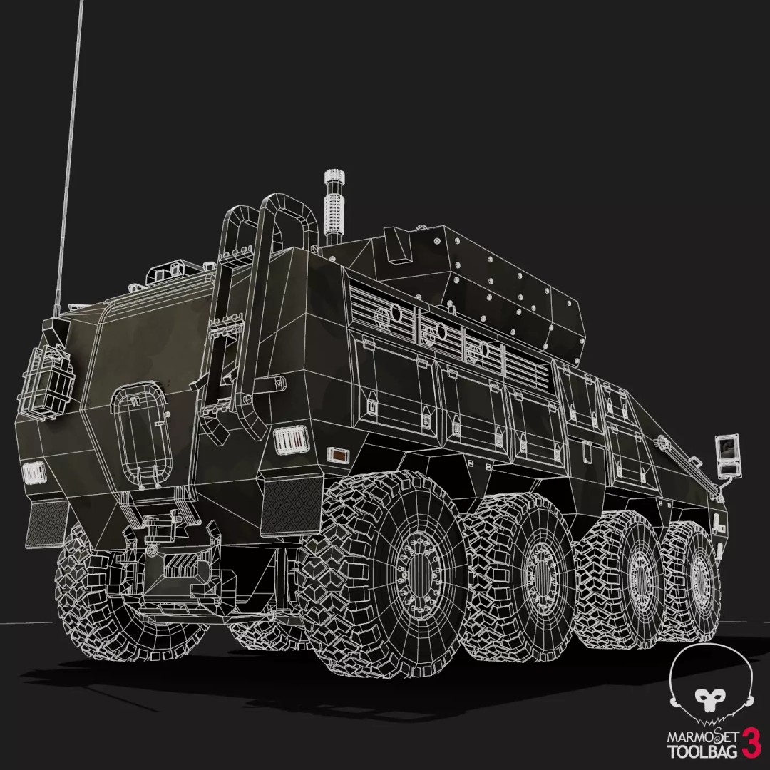 BARYS 8x8 Armoured Wheeled Vehicle 3D Model – Low Poly Game Asset, FBX, OBJ - View 17