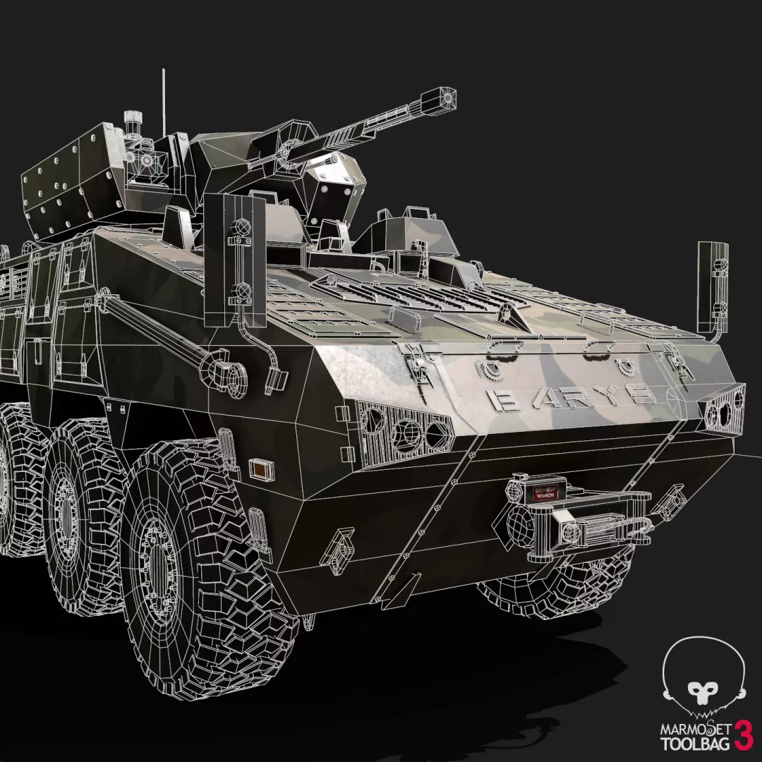 BARYS 8x8 Armoured Wheeled Vehicle 3D Model – Low Poly Game Asset, FBX, OBJ - View 19