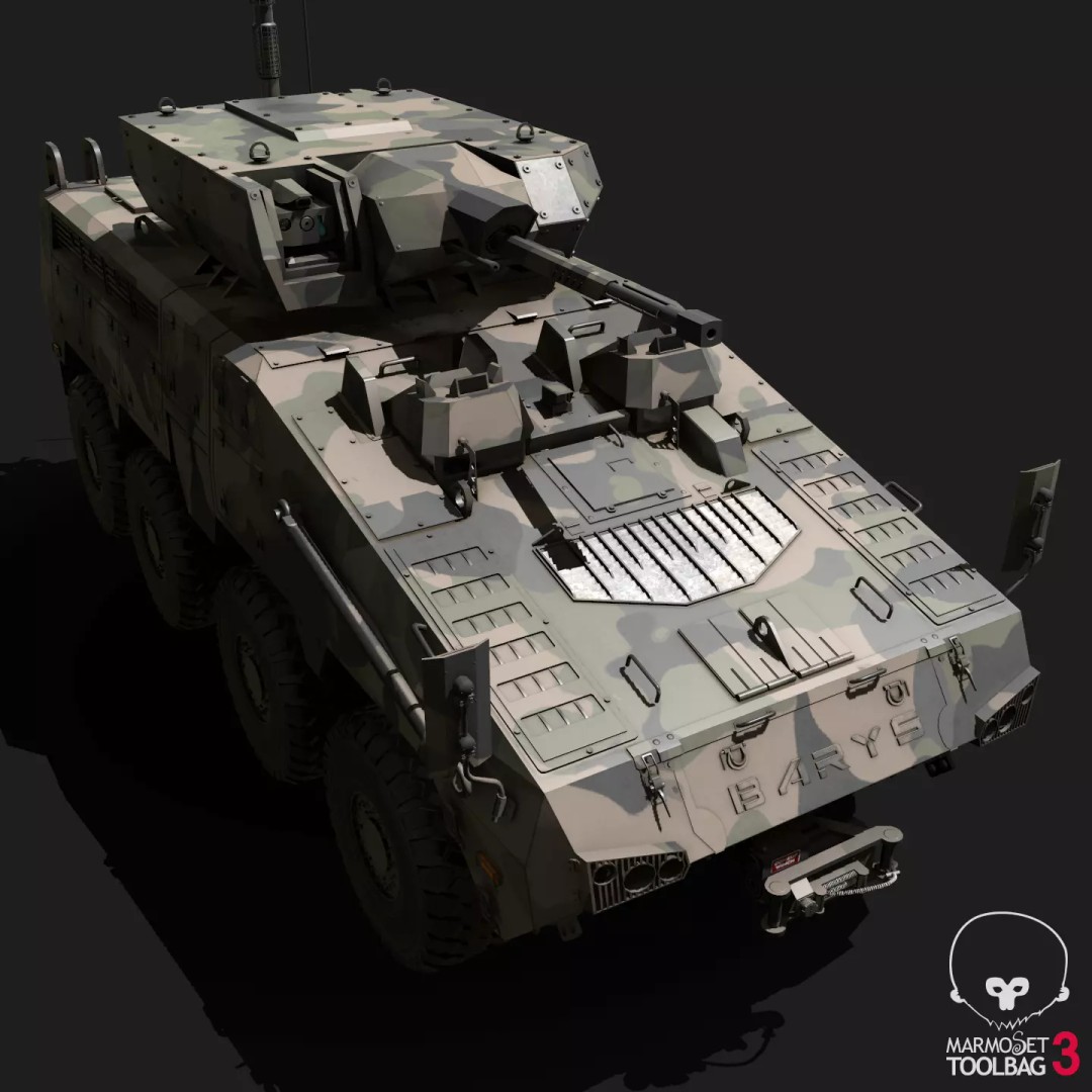 BARYS 8x8 Armoured Wheeled Vehicle 3D Model – Low Poly Game Asset, FBX, OBJ - View 20