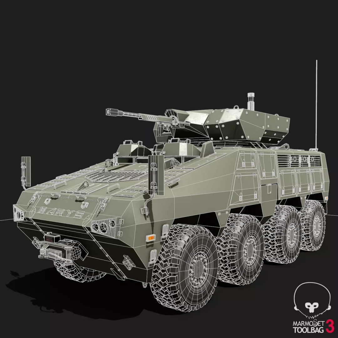 BARYS 8x8 Armoured Wheeled Vehicle 3D Model – Low Poly Game Asset, FBX, OBJ - View 22