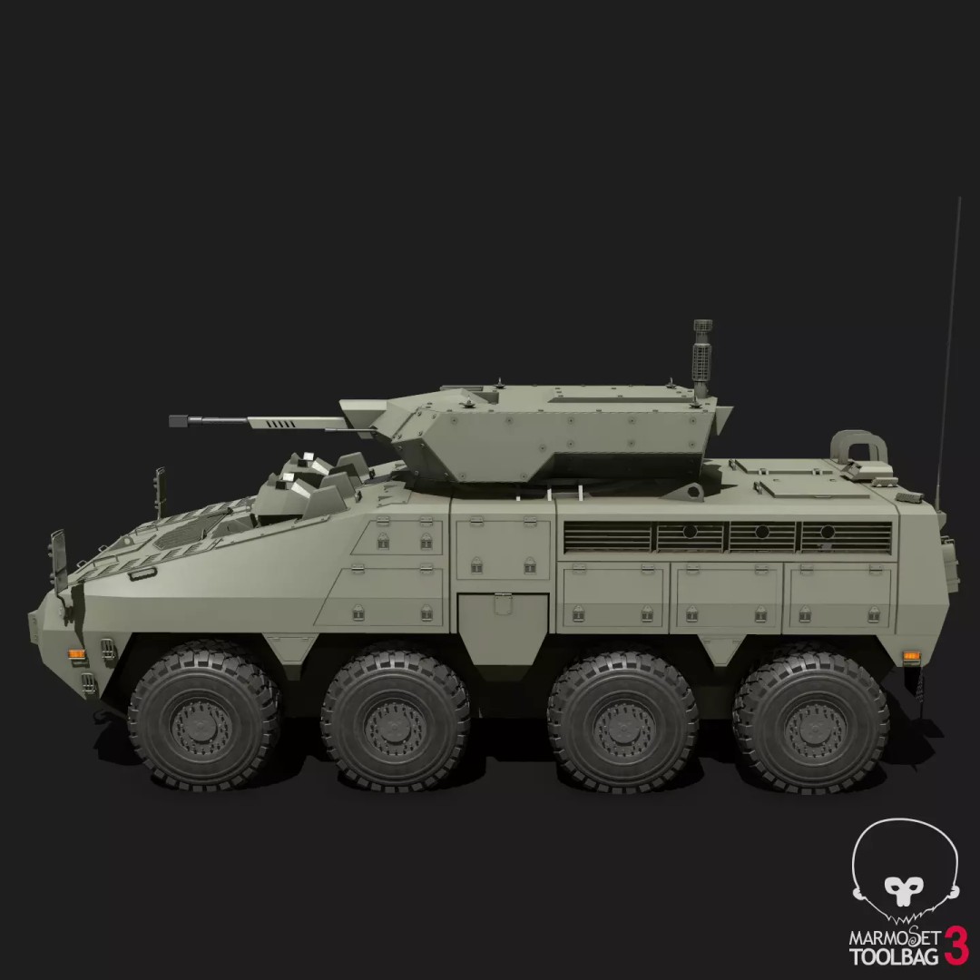 BARYS 8x8 Armoured Wheeled Vehicle 3D Model – Low Poly Game Asset, FBX, OBJ - View 23