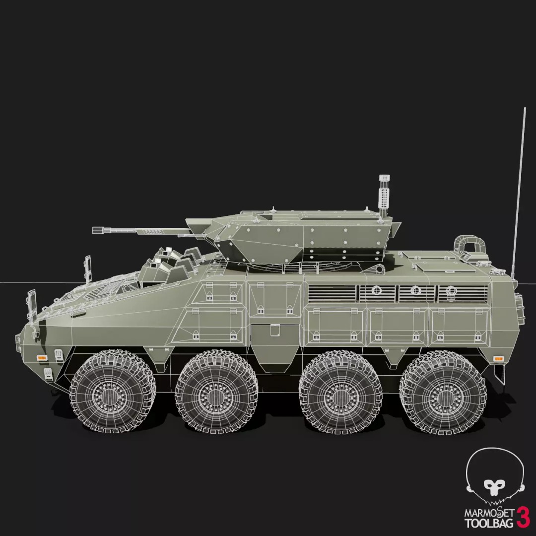 BARYS 8x8 Armoured Wheeled Vehicle 3D Model – Low Poly Game Asset, FBX, OBJ - View 24