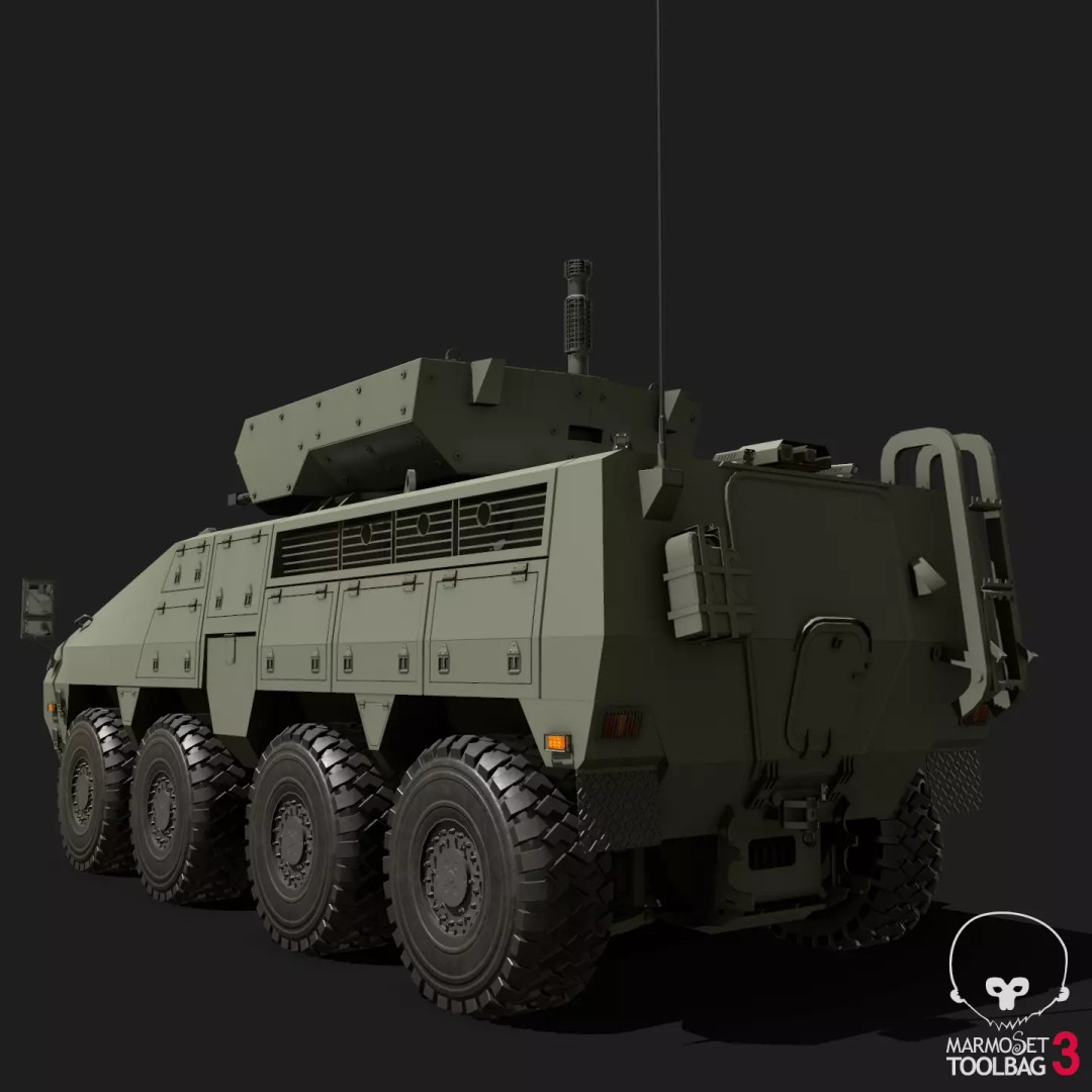 BARYS 8x8 Armoured Wheeled Vehicle 3D Model – Low Poly Game Asset, FBX, OBJ - View 25