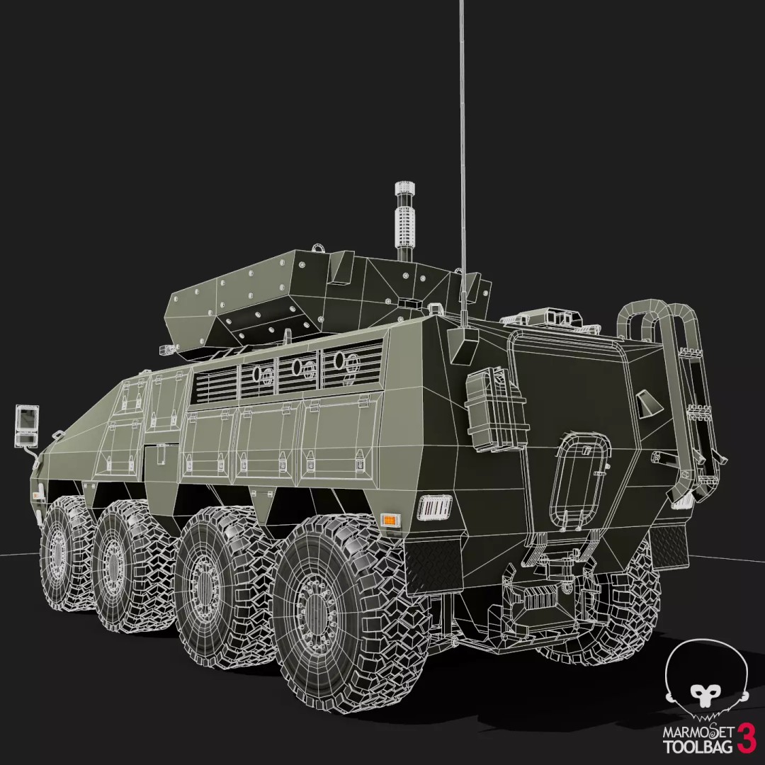 BARYS 8x8 Armoured Wheeled Vehicle 3D Model – Low Poly Game Asset, FBX, OBJ - View 26