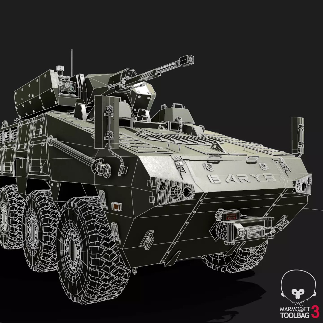 BARYS 8x8 Armoured Wheeled Vehicle 3D Model – Low Poly Game Asset, FBX, OBJ - View 30