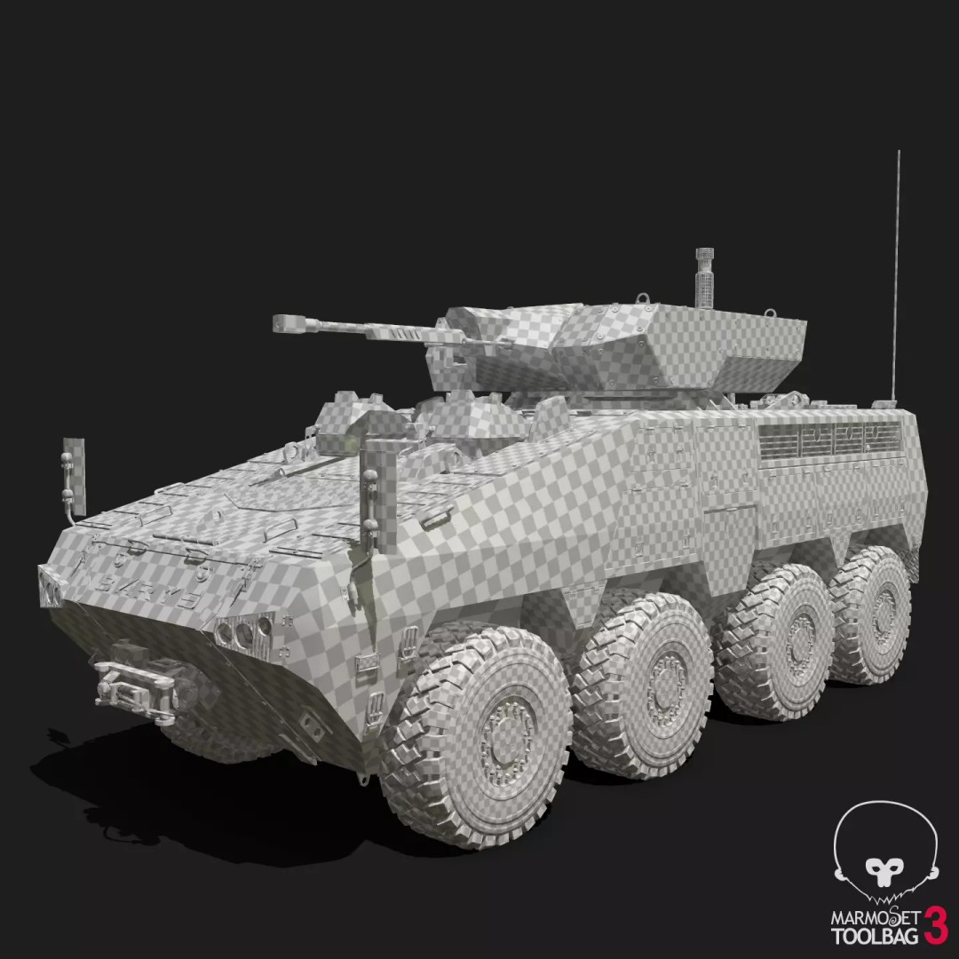 BARYS 8x8 Armoured Wheeled Vehicle 3D Model – Low Poly Game Asset, FBX, OBJ - View 33