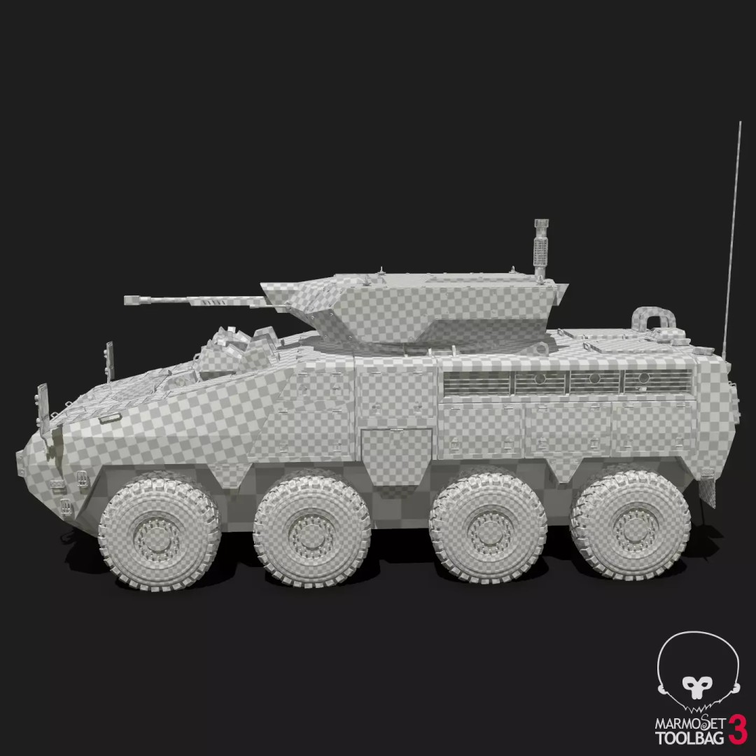 BARYS 8x8 Armoured Wheeled Vehicle 3D Model – Low Poly Game Asset, FBX, OBJ - View 34